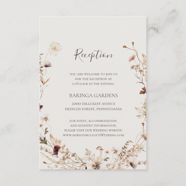 Cartão De Informações Cobre Burgundy Recepção de casamento de feijão ver (Frente)