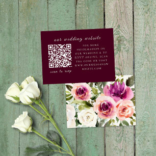 Cartão De Informações Cód. QR roxo do Quadro Floral Cor-de-Rosa Elegante
