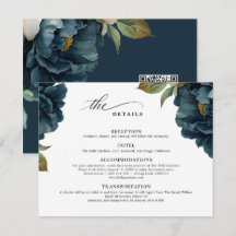 Código de Casamento Botânico Azul Marinho Elegante
