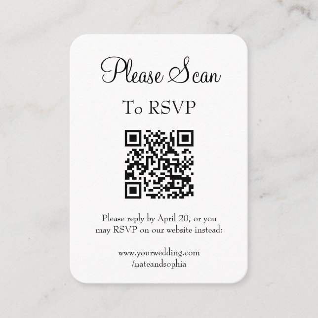 Cartão De Informações Código de QR de casamento branco moderno simples (Frente)