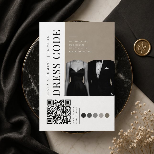 Cartão De Informações Código de Vestimenta Editorial para Casamento QR (Criador carregado)