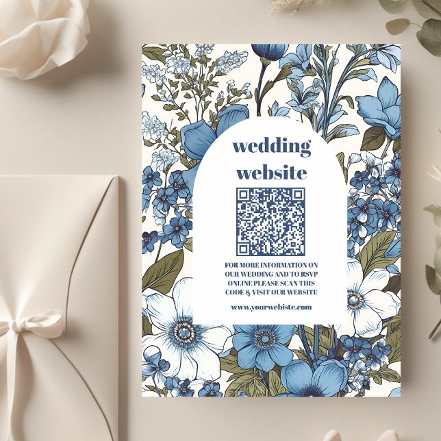 Cartão De Informações código qr Blue Periwinkle Wildflower Wedding (Criador carregado)