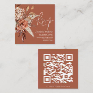 Cartão De Informações Código QR Boho Florals Terracota RSVP Casamento