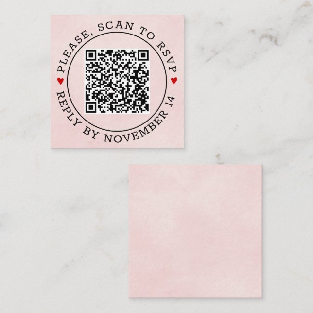 Cartão De Informações Código QR Borda RSVP Manchada Pink (Frente/Verso)