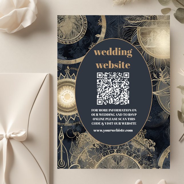 Cartão De Informações código qr Casamento Celestial Prata Dourada Elegan (Criador carregado)