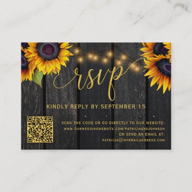 Cartão De Informações Código QR: casamento elegante de girassol russo RS (Frente)
