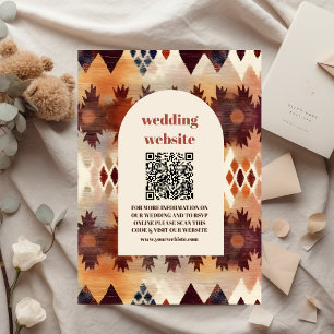 Cartão De Informações Código QR Casamento Étnico Ocidental Marrom Tribal