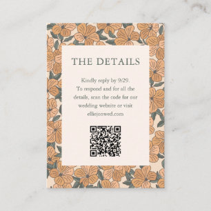 Cartão De Informações Código QR Casamento Floral Amarelo Boho Moderno Ou