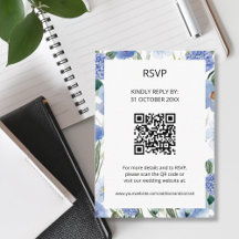 Código QR Casamento Floral Aquarela Azul RSVP