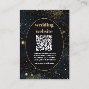 Cartão De Informações código qr Casamento Lua Crescente Celestial Dourad