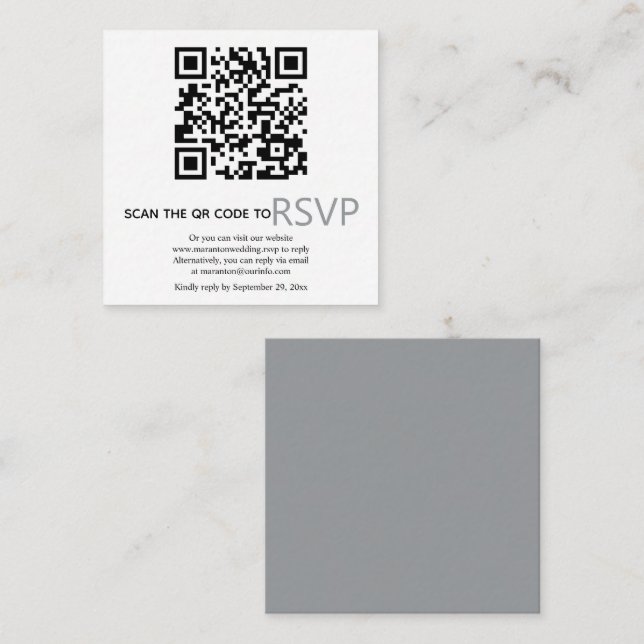 Cartão De Informações Código QR: casamento moderno de RSVP online (Frente/Verso)