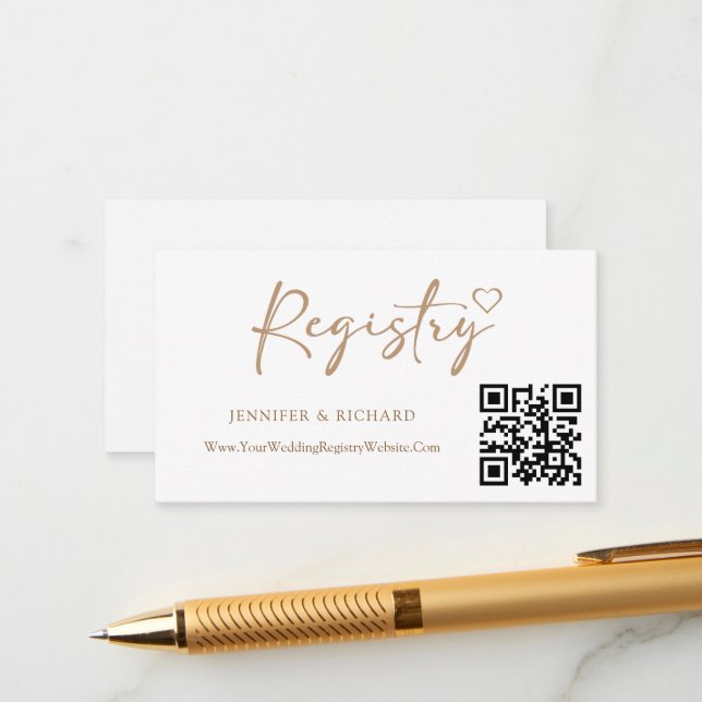Cartão De Informações Código QR Casamento Registro Dourado Legante Calig (Frente/Verso In Situ)