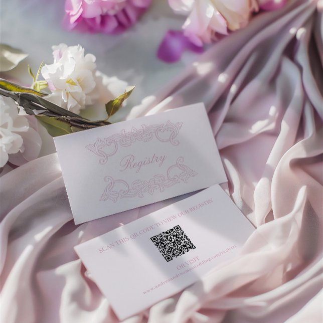Cartão De Informações Código QR Casamento Registro rosa Elegante Elegant (QR Code Wedding Registry Pink Elegant Vintage Enc Enclosure Card)