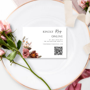 Cartão De Informações Código QR Casamento RSVP Online Burgundy Blush Flo