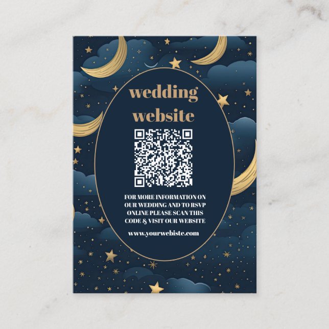 Cartão De Informações Código qr Celestial Midnight Blue Stars Lua Casame (Frente)