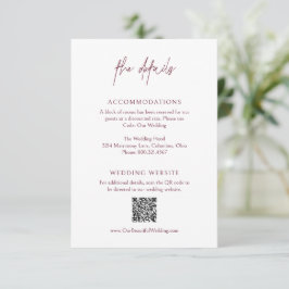 Cartão De Informações Código QR Clássico Borgonha Casamento Elegante