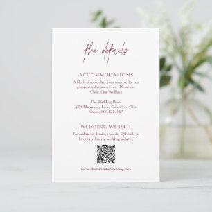 Cartão De Informações Código QR Clássico Borgonha Casamento Elegante