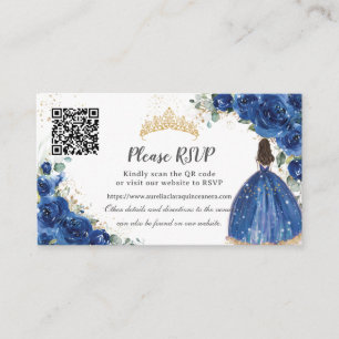 Cartão De Informações Código QR da Quinceañera Dourada Floral Real Azul