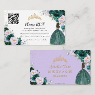 Cartão De Informações Código QR da Quinceañera Floral Purple Emerald Gre