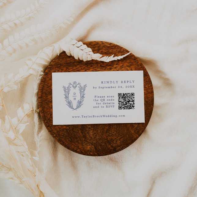 Cartão De Informações Código QR DAPHNE Placas RSVP de Casamento de Marin (DAPHNE QR Code White Blue Navy Wedding RSVP Cards)