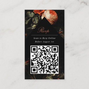 Cartão De Informações Código QR Dark Moody Black Website Floral RSVP