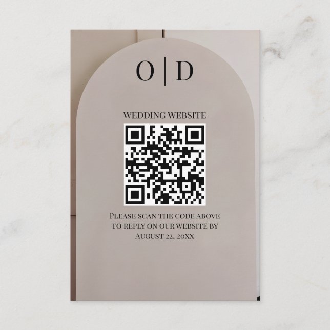 Cartão De Informações Código QR de Casamento Arch Neutral Luxe (Frente)