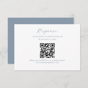 Cartão De Informações Código QR de Casamento Azul Dusty de Script Elegan