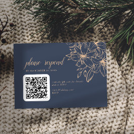 Cartão De Informações Código QR de Casamento Azul Escuro Suave