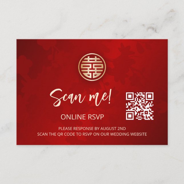 Cartão De Informações Código QR de Casamento Chinês RSVP Online (Frente)