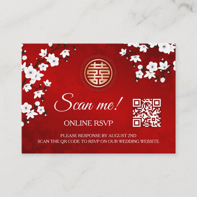 Cartão De Informações Código QR de Casamento Chinês RSVP Online (Frente)