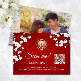 Cartão De Informações Código QR de Casamento Chinês RSVP Online