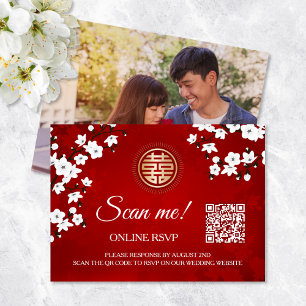 Cartão De Informações Código QR de Casamento Chinês RSVP Online