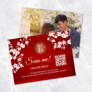Cartão De Informações Código QR de Casamento Chinês RSVP Online