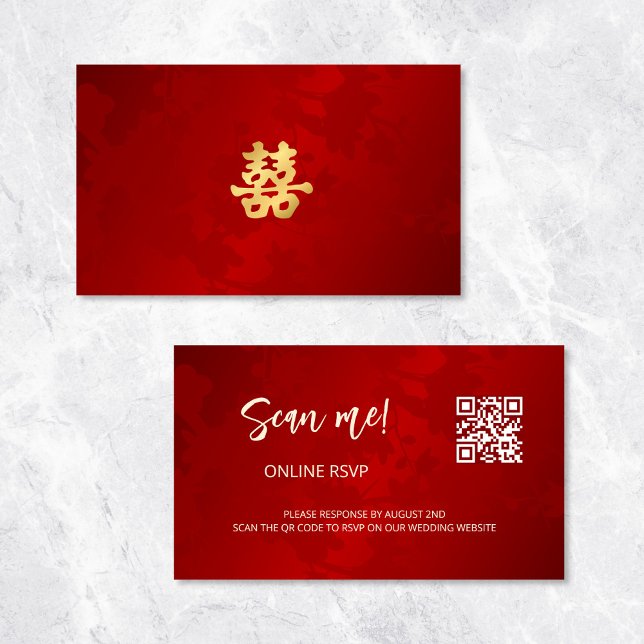 Cartão De Informações Código QR de Casamento Chinês RSVP Online (Criador carregado)