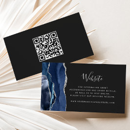 Cartão De Informações Código QR de Casamento Dark de Agate de Prata de M