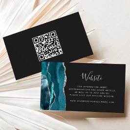 Cartão De Informações Código QR de Casamento Dark de Agate de Prata de T