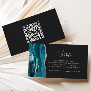 Cartão De Informações Código QR de Casamento Dark de Agate de Prata de T