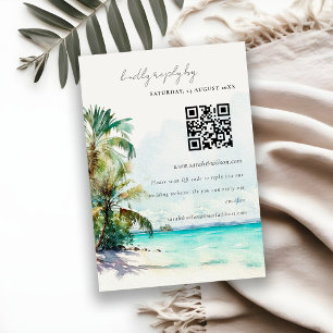 Cartão De Informações Código QR de Casamento de Árvore de Palma de Praia