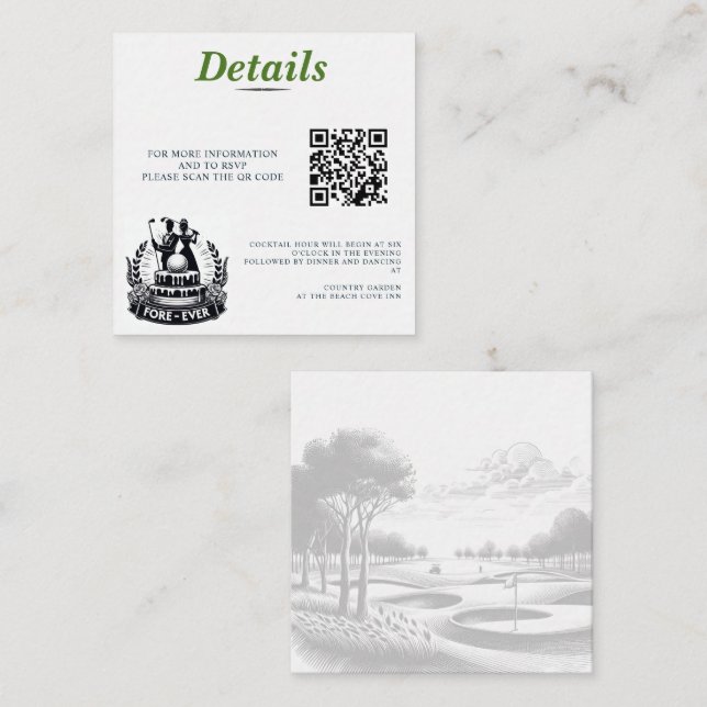 Cartão De Informações Código QR de Casamento de Casal Golf (Frente/Verso)