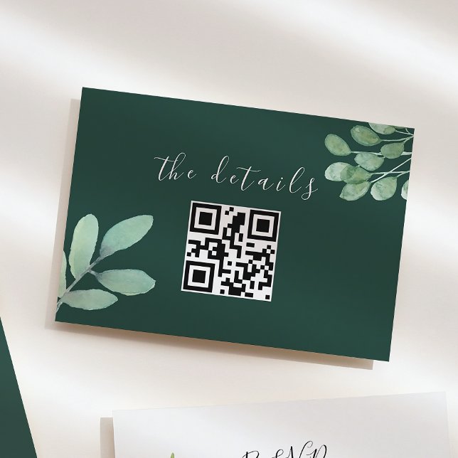 Cartão De Informações Código QR de Casamento de Emerald Greenery (Criador carregado)