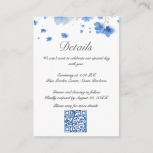 Cartão De Informações Código QR de casamento de flores silvestres azuis