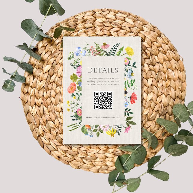 Cartão De Informações Código QR de Casamento de Flores Silvestres Garden (Garden's Bloom Wildflower QR Code Wedding Enclosure Card)