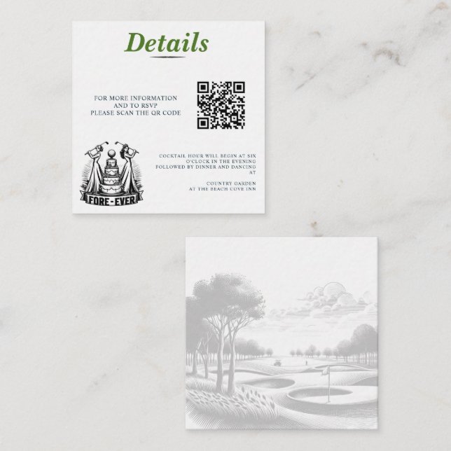 Cartão De Informações Código QR de Casamento de Golf Brides (Frente/Verso)