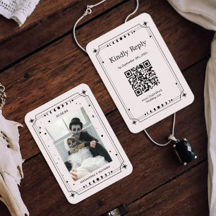 Cartão De Informações Código Qr de Casamento de Halloween Preto e Branco