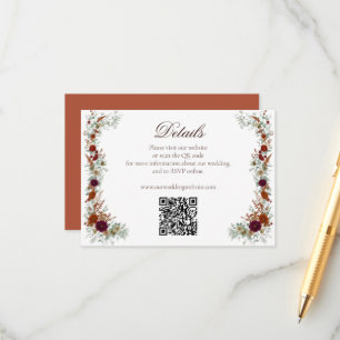 Cartão De Informações Código QR de casamento de outono com flores em Bur