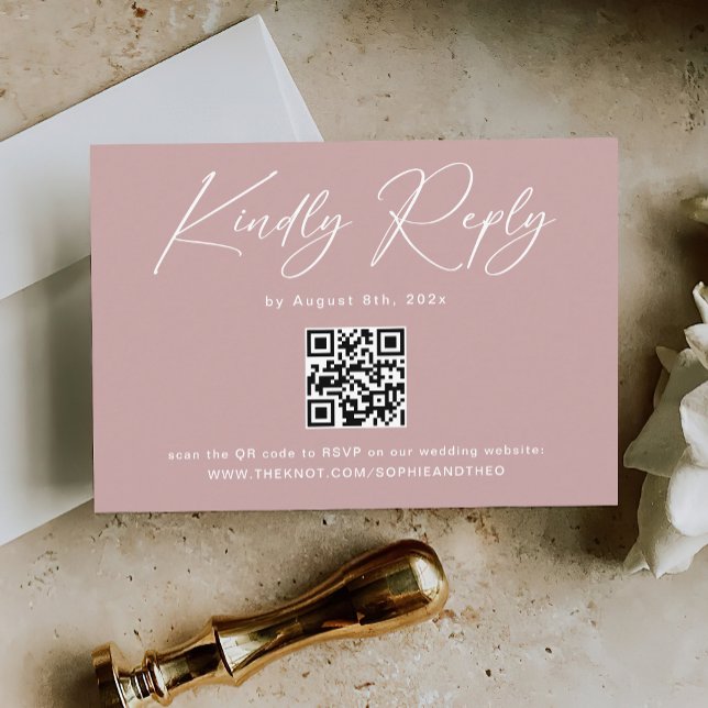 Cartão De Informações Código Qr de Casamento de Rosa de Elegante RSVP (Criador carregado)