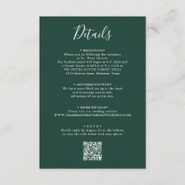 Cartão De Informações Código QR de Casamento de Script Verde Elegante Em