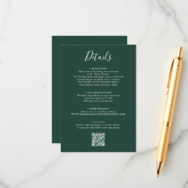 Cartão De Informações Código QR de Casamento de Script Verde Elegante Em