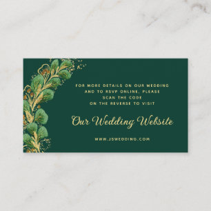 Cartão De Informações Código QR de Casamento de Website Elegante Emerald