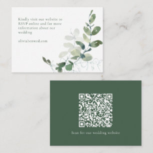 Cartão De Informações Código QR de Casamento Eucalyptus Verde Elegante M